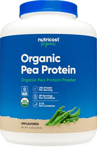 Nutricost Polvo aislado de proteína de guisante orgánico (5 libras), sin sabor, certificado orgánico USDA, proteína de plantas, apto para