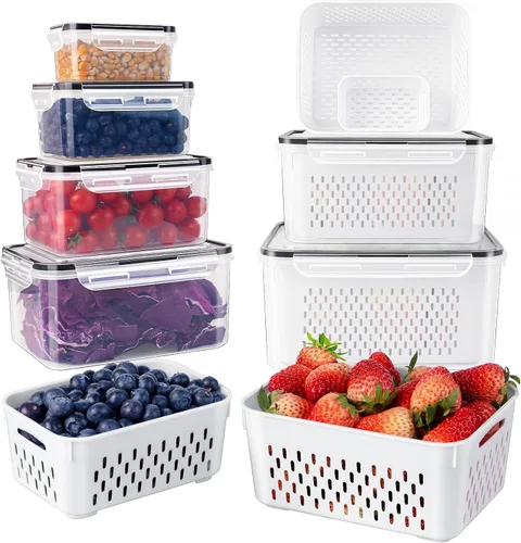Miniatura 11 de Freshmage Contenedores de almacenamiento de frutas para refrigerador con colador extraíble, recipiente hermético para almacenamiento de alimentos