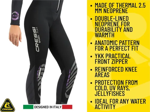 Miniatura 4 de Cressi Traje de neopreno Lady con cremallera frontal completa de 0.098 in para esnórquel, natación y actividades acuáticas, Bahia Flex, diseñado
