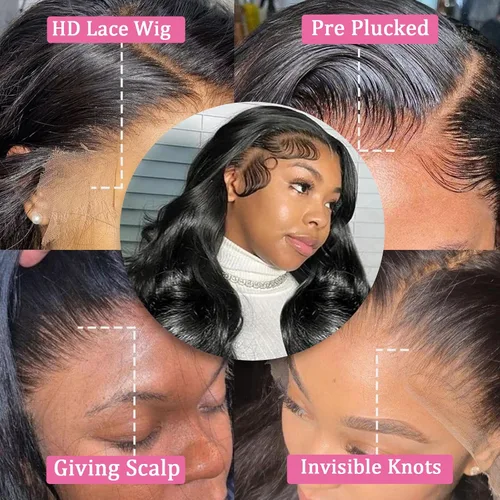Miniatura 4 de QZOQZO Pelucas de encaje frontal 13x6 de cabello humano, prearrancadas, densidad del 180%, onda corporal, HD, frontal de encaje, sin pegamento