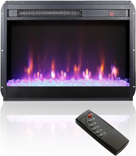 Miniatura 10 de Inserto de chimenea eléctrica de 23", calentador de chimenea con control remoto, 4 niveles de brillo de llama ajustables, juego de troncos, bajo