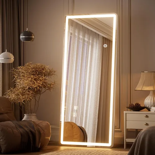 Miniatura 7 de Espejo LED de longitud completa, 56 x 20 pulgadas, espejo de longitud completa con esquina redondeada, pie para dormitorio/vestidor, iluminación