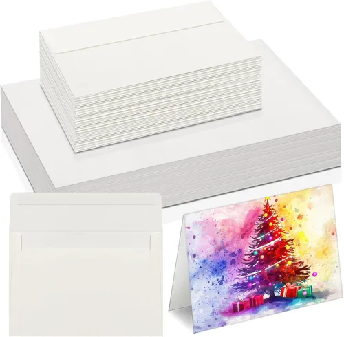 CXIIPOL 60 juegos de tarjetas de papel plegables de acuarela con sobres, tarjetas de papel de acuarela de 4 x 6 pulgadas, postales de acuarela de