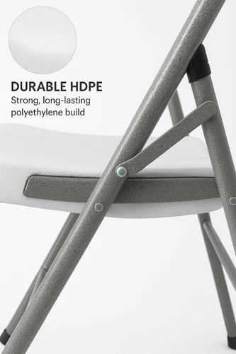 Miniatura 5 de BTEXPERT Silla plegable blanca con marco de acero, silla plegable comercial resistente, asiento de plástico HDPE, silla de eventos para interiores
