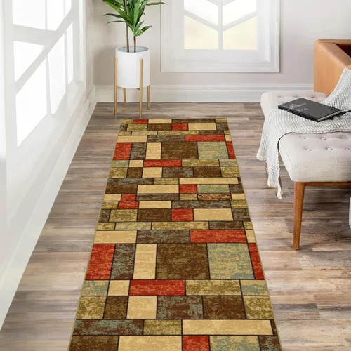 Miniatura 11 de Kapaqua Alfombra antideslizante de tamaño personalizado, color marrón, dorado, beige, con parte trasera de goma, para pasillo, 22 pulgadas de ancho