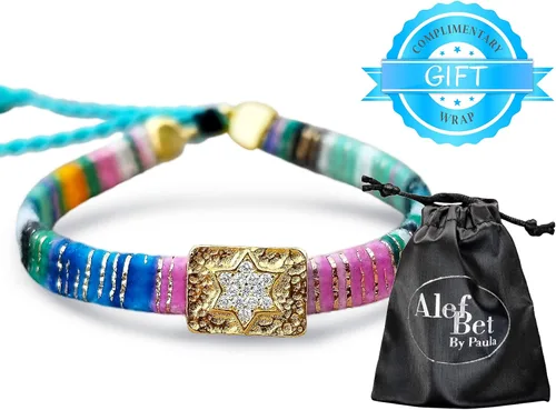 Miniatura 8 de Alef Bet by Paula Macrame Friendship Bracelet in Shades of Blue with Gold-plated Jewish Star of David Charm