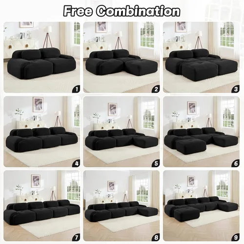 Miniatura 8 de Juego de sofás seccionales sin hueso de 117 pulgadas para sala de estar, modular en forma de L y sofá de 3 plazas con asiento profundo, almohadas