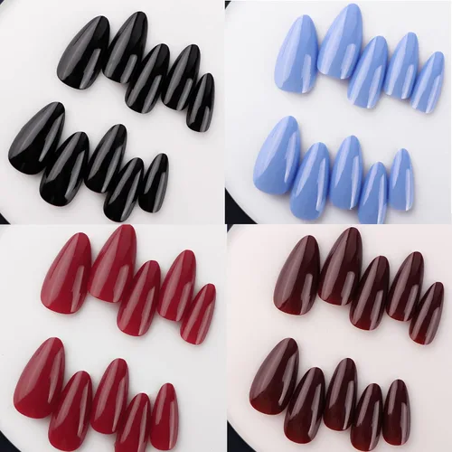 Miniatura 4 de AddFavor 576 uñas postizas a presión de almendra, uñas postizas medianas de cobertura completa, uñas cortas de aguja a presión, uñas postizas