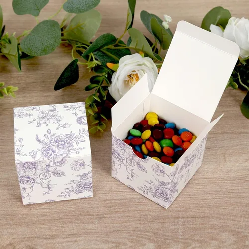 Miniatura 4 de Efavormart - Paquete de 25 cajas de regalo de fiesta con patrón de toile francés, lavanda mate y cajas de dulces blancos, papel de cartulina, 3 x 3