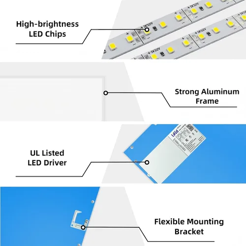 Miniatura 5 de Lámpara de techo LED de panel plano de 2 x 4, 7800 lúmenes, luz diurna súper brillante de 5000 K, 0-10 V regulable, certificación ETL, luz LED