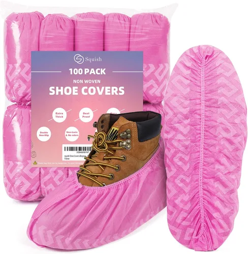 squish Fundas para zapatos, desechables, antideslizantes, paquete de 100 (50 pares), color rosa, gruesas, extra desechables, fundas para botas