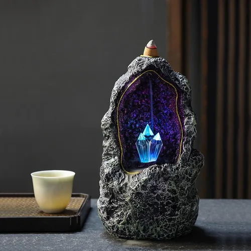 Miniatura 5 de Quemador de incienso LED de reflujo con cascada, soporte de incienso de resina, adornos de aroma para interiores, luz nocturna para oficina en casa