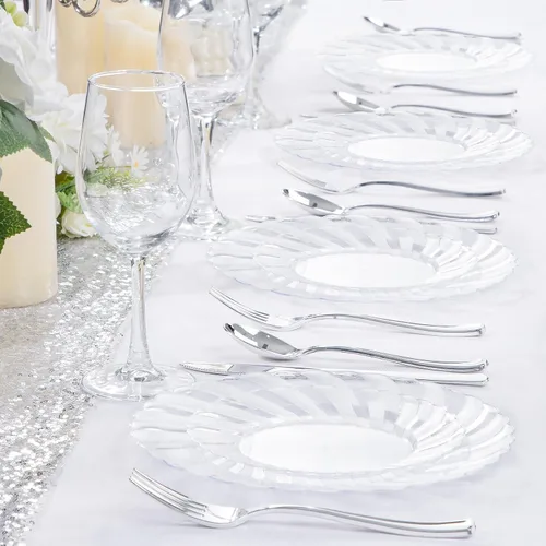 Miniatura 7 de U-QE 100 Piezas Platos de Plástico Transparente - Platos Desechables Transparentes de 9 Pulgadas - Lavables y Reutilizables - Platos Duros Premium