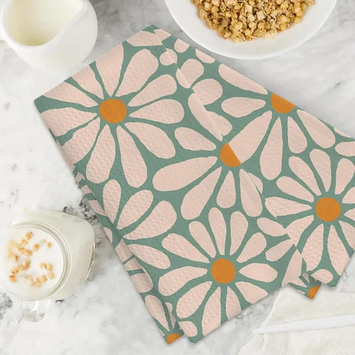 Miniatura 7 de Juego de 2 toallas de mano bohemias con diseño de margaritas y margaritas, juego de 2 toallas de baño absorbentes florales para cocina, cocina