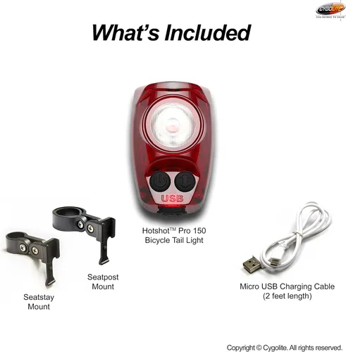 Miniatura 7 de Cygolite Hotshot Pro - Modelos de luz trasera de bicicleta de 200 y 150 lúmenes, estilos de montaje duro y flexible, 6 modos de noche y día