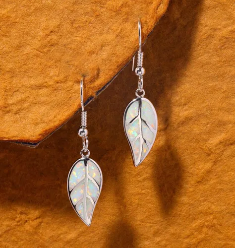 Miniatura 4 de CiNily Aretes colgantes chapados en oro blanco de 18 quilates con hoja de ópalo para mujeres, adolescentes y niñas, regalo de joyería de ópalo