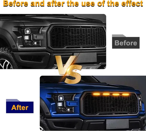 Miniatura 4 de Dickno 3 piezas de luces de rejilla de coche, brillantes luces LED de rejilla ámbar con arnés de cableado, lámparas impermeables de moldura