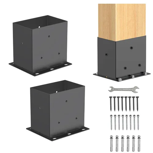 Miniatura 16 de Base de poste de 4x4 2 piezas, (Tamaño interno 3.6x3.6) Anclajes de poste, Acero sólido de 13GA y recubierto con polvo negro, Soportes de poste