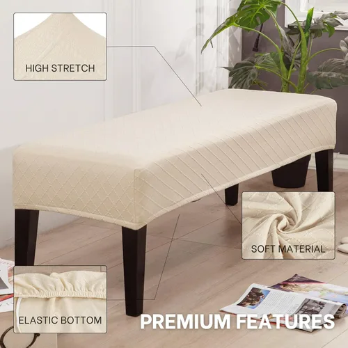 Miniatura 3 de SearchI Funda de banco de comedor, fundas de asiento de banco largas elásticas lavables, funda rectangular para banco de mesa de comedor, para Beige