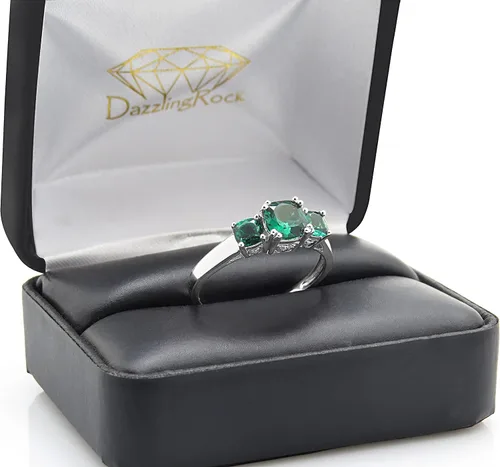 Miniatura 51 de Dazzlingrock Collection Anillo de boda de 3 piedras preciosas creadas en el centro de cojín de 0.04 quilates y diamante blanco natural redondo
