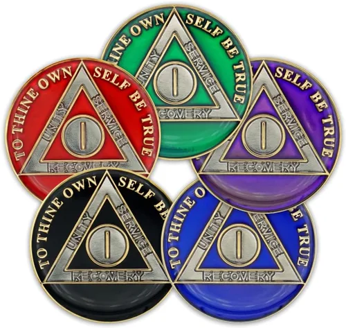 Miniatura 6 de Moneda de sobriedad de 1 año Ficha de aniversario de recuperación de chip AA Triplate (negro)