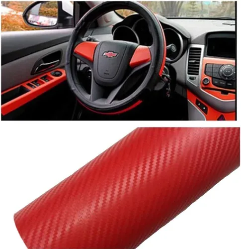 Adhesivo en 3D de fibra de carbono de vinilo para envolver el coche, hoja adhesiva de vinilo para envolver el coche, rojo, 127 x 30 cm 50" x 11.8"