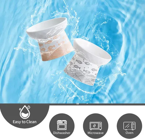 Miniatura 6 de Juego de 2 cuencos elevados de cerámica inclinados para gatos y perros pequeños, platos elevados de porcelana para alimentación sin estrés