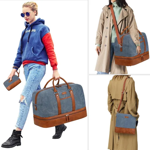 Miniatura 190 de IBFUN Bolsas de fin de semana para mujer, bolsa grande de lona para viaje, bolsa de viaje con compartimento para zapatos, 21 pulgadas, juego de 3