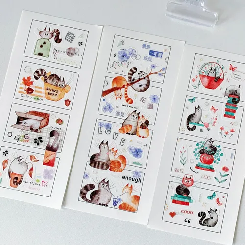 Miniatura 7 de WT Chonky Cat Washi - Juego de calcomanías de cinta Washi, 4 rollos, diseños originales, calcomanía decorativa de acuarela de lindo gato, calcomanía