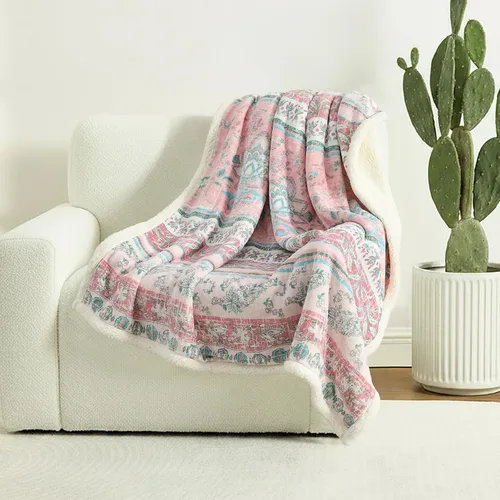 Miniatura 12 de Manta de sherpa boho chic, estampado bohemio vibrante y forro ultrasuave acogedor, elegante y cálida manta de invierno para sofá, cama o decoración