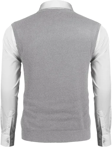 Miniatura 2 de COOFANDY Suéter sin mangas con cuello en V para hombre, ajustado, informal, con rombos