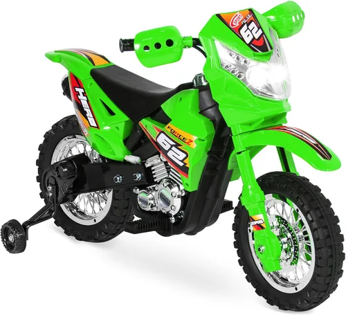 Motocicleta Dirt Bike conducible eléctrica de 6 V para niños marca Best Choice Products con ruedas de entrenamiento, color verde