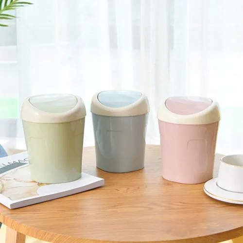 Miniatura 8 de SITAKE 2 cubos de basura de plástico con 120 bolsas de basura, pequeño cubo de basura de escritorio con tapa abatible para el hogar, oficina