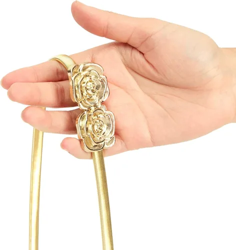 Miniatura 6 de Juvale Cinturones de cintura metálicos elásticos y ajustados, cinturones de metal dorado y plateado de dos tonos para mujer con patrón de hojas