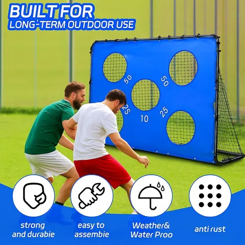 Miniatura 4 de Simgoing Portería de fútbol 2 en 1 portátil para patio trasero, red de entrenamiento de fútbol desmontable de metal con clavos de tierra