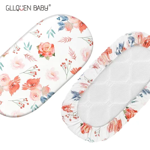 Miniatura 9 de Gllquen Baby Paquete de 4 sábanas de moisés, transpirable y acogedora, sábana bajera elástica para cuna de viaje, patrón floral de moda, sábanas