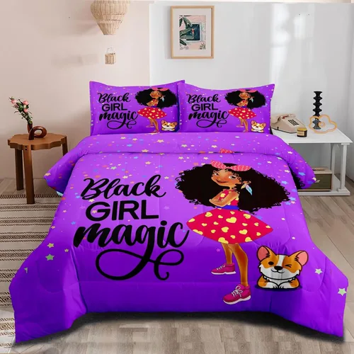 Juegos de Edredón de Niña Negra Afroamericana Individual, Juego de Ropa de Cama Black Girl Magic, Juego de Edredón de Princesa, Juego de Cama para