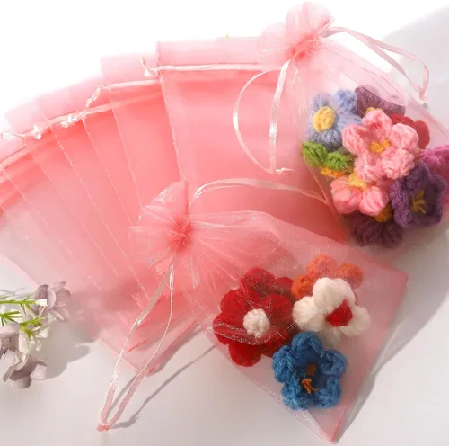 Miniatura 4 de Hopttreely 100 bolsas de organza, bolsa de organza de satén rosa de 4 x 6 pulgadas, bolsa de organza con cordón para boda, fiesta, bolsa de regalo