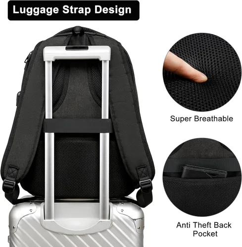 Miniatura 5 de Mochila negra para laptop para hombres y mujeres, mochilas escolares para adolescentes y niñas, mochila ligera para artículos personales, bolsa