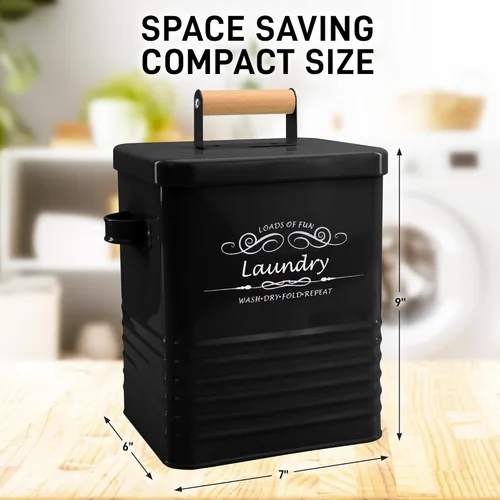 Miniatura 5 de ELITAPRO Contenedor de almacenamiento de detergente para ropa con cuchara y tapa, dispensador de polvo de metal para lavandería para decoración