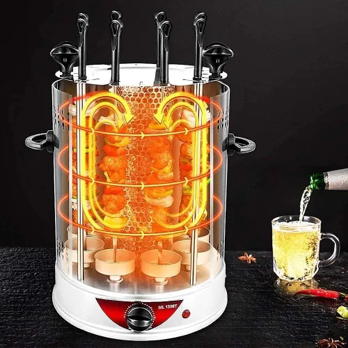 Miniatura 6 de Parrilla de barbacoa giratoria automática vertical sin humo para barbacoa con asador eléctrico para kebab, brochetas y asado para fiestas en casa