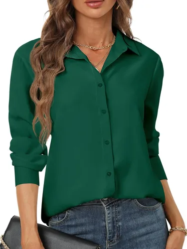 Miniatura 20 de Camisas de manga larga con botones para mujer, básicas, clásicas, suaves, con cuello a la moda, elegantes y casuales