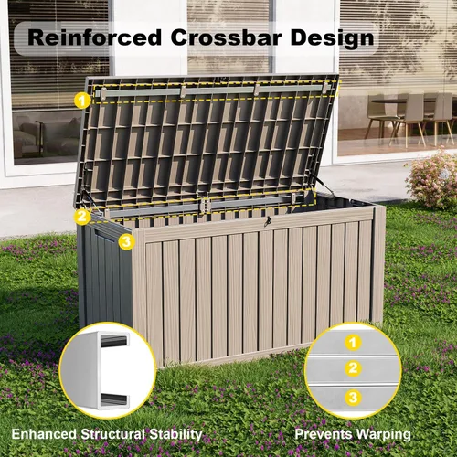 Miniatura 4 de Caja de almacenamiento impermeable para exteriores de 180 galones, caja de resina resistente a los rayos UV con varilla hidráulica para mayor 2-Gris