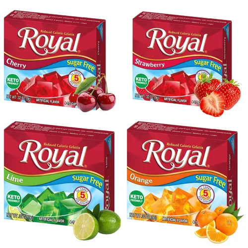 Miniatura 10 de Royal Gelatina sin azúcar, paquete variado de 12-3 cajas cada una, fresa, lima, naranja y cereza, para hacer postres de gelatina bajos