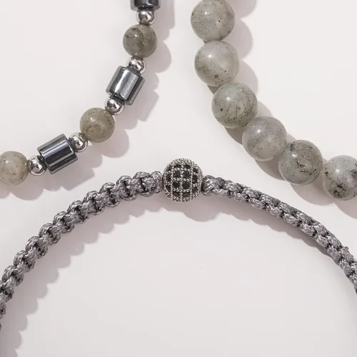 Miniatura 7 de Juego de pulseras de cuentas para hombre de 0.315 in y 0.157 in de piedras preciosas curativas trenzadas con dije de circonita cúbica, pulsera