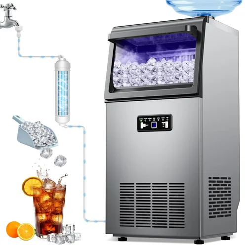 Miniatura 11 de Máquina comercial para hacer hielo debajo del mostrador, 88 libras/día con almacenamiento de 55 libras, máquina de hielo independiente de acero