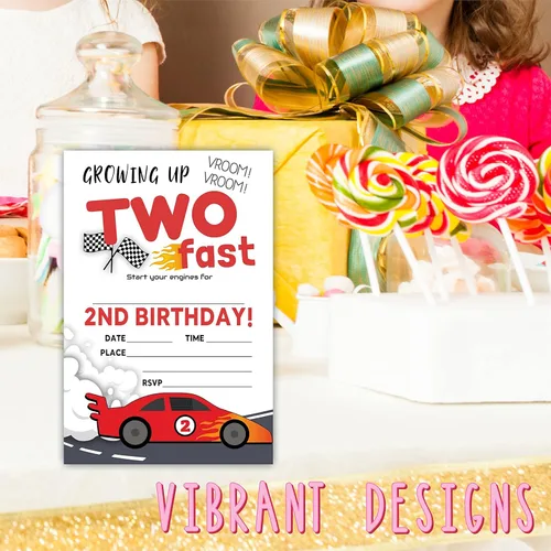 Miniatura 4 de Invitación de fiesta de cumpleaños de coche de carreras de 2ª, creciendo dos invitaciones rápidas de fiesta para niños, adolescentes, niños y niñas