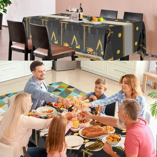 Miniatura 6 de 2 manteles de construcción desechables de plástico, suministros para fiestas de cumpleaños, manteles rectangulares de camión volquete para niños
