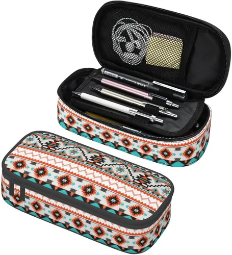 Estuche organizador de lápices tribal étnico azteca de gran capacidad, papelería con cremallera, suministros escolares, bolsa para lápices para