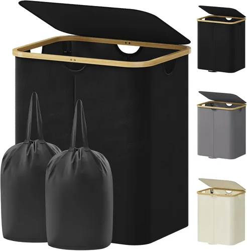 Miniatura 19 de Lifewit Cesto de Ropa Sucia Doble de 120L con Tapa, Cesto Grande Dual para Ropa Sucia con Bolsas Removibles, 2 Secciones Cestos Estéticos para Ropa